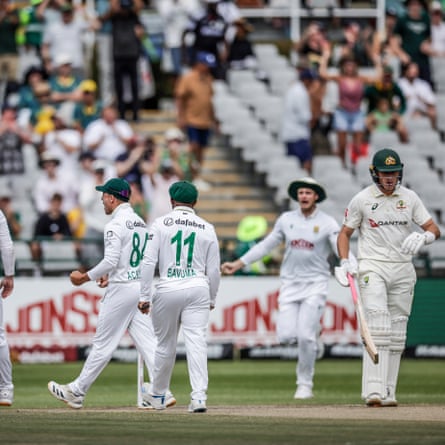 Marnus Labuschagne walks off the field after being dismissed against South Africa in the third Test at Newlands.