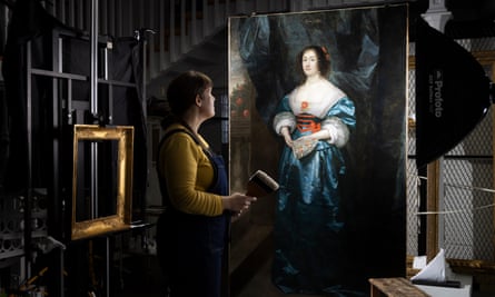English Heritage’s paintings expert Alice Tate-Harte looking at the portrait.