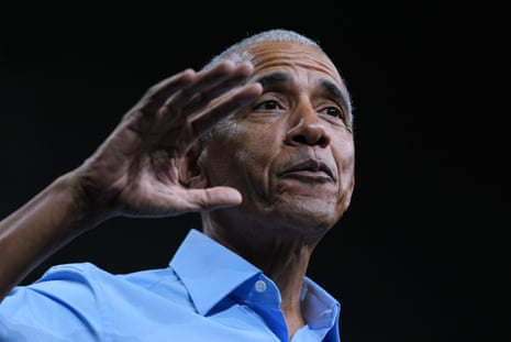 Former President Barack Obama, speaks to supporters during a campaign rally at Cass Technical High School Saturday, Oct. 24, 2026, in Detroit.