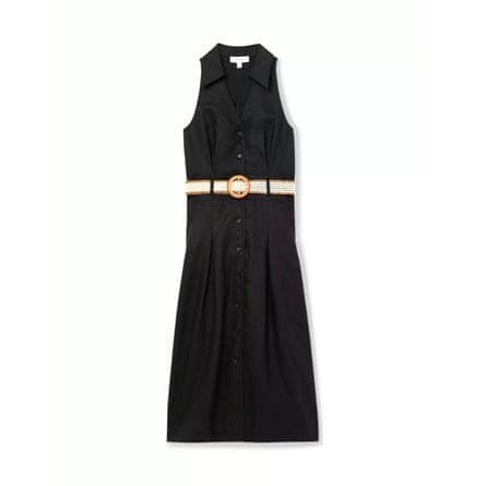 Reiss Annie Linen Sleeveless Midi Shirt Dress, Black