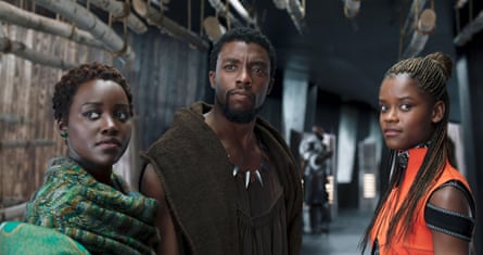 Wright with Lupita Nyong’o and Chadwick Boseman in Black Panther, 2018.