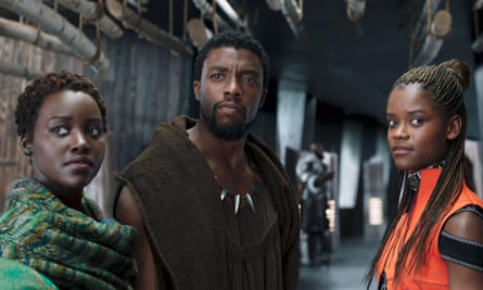 With Lupita Nyong’o and Chadwick Boseman in Black Panther.