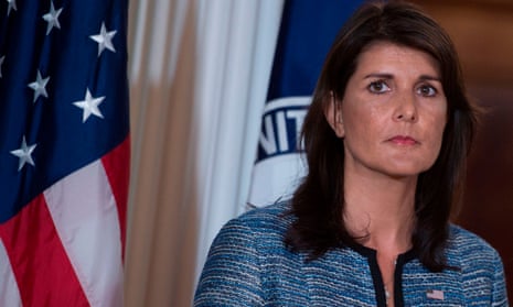 Nikki Haley speaks at the state department in Washington DC on 19 June. 