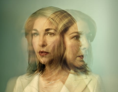 Headshot of author Naomi Klein, with another head superimposed on the first