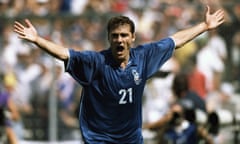 Christian Vieri<br>27 Jun 1998: Christian Vieri of Italy celebrates after scoring the winner in the World Cup second round match against Norway at the Stade Velodrome in Marseille, France. Italy won 1-0. Mandatory Credit: Stu Forster /Allsport