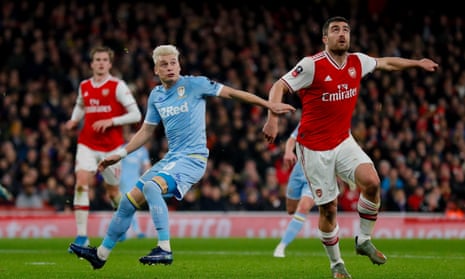 Leeds Ezgjan Alioski (left) caused Arsenal a lot of problems in the first half before Arsenal ran out 1-0 winners.