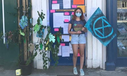 XR Youth activist Poppy Silk outside the office of her MP, Robert Courts, in Witney, Oxfordshire.