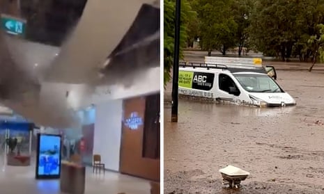 Shopping centre roof collapses as freak storm hits Perth