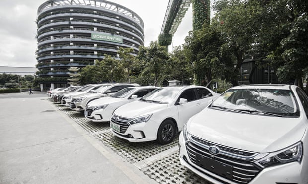 Vehicles being charged at China’s leading maker of electric cars, BYD Co, in Shenzhen, China.