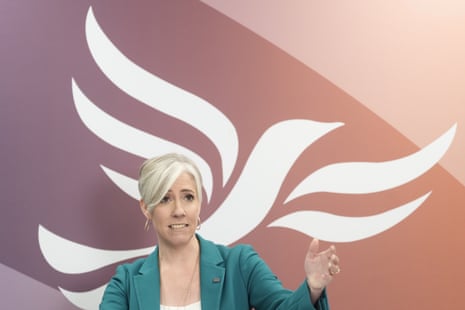Daisy Cooper speaking at her press conference at the party’s HQ in Buckingham Gate, central London.