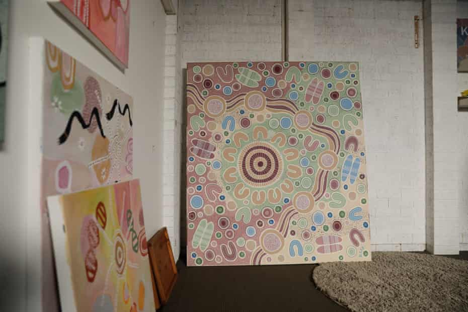 Indigenous artworks in a studio