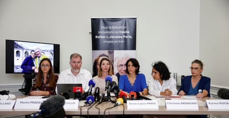 Noemie Kohler, sister of Cecile Kohler, and Anne-Laure Paris, daughter of Jacques Paris attend a press conference along with lawyers Martin Pradel and Chirinne Ardakani, in Paris, France on 27 June.