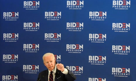 Democratic presidential candidate Joe Biden speaks during campaign event in Philadelphia: ‘What do we want to be? How do we see ourselves? What do we think we should be? Character is on the ballot here.’