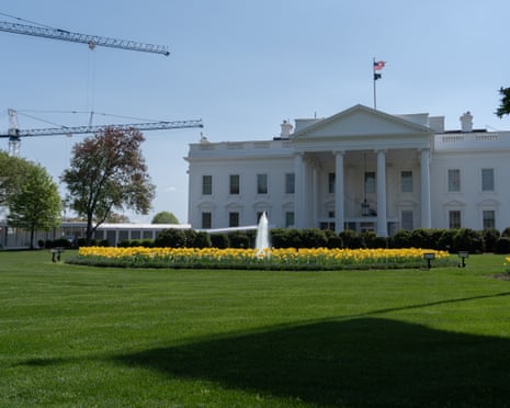 Cranes behind the White House for construction of new ballroom in Washington