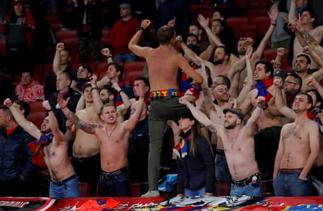 CSKA Moscow fans enjoy the mild weather at the Emirates.