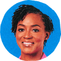 woman smiling with blue background