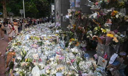 Flowers left outside the UK consulate in Hong Kong.