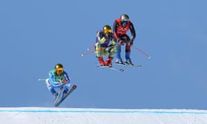 Winter Olympics day 14: speed skating, Canada curling bronze and more – live! | Sport 9 Alex Fiva leads Jean Frederic Chapuis of France and Daniel Bohnacker of Germany.