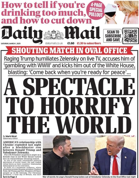 The Daily Mail front page, Saturday 1 March 2025