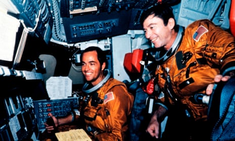 John Young, right, with Robert Crippen on the flight deck of the space shuttle Columbia, before its first flight in April 1981.
