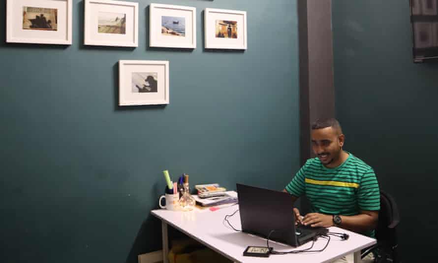 Muhammad Faheem at his desk in Mehr Ghar