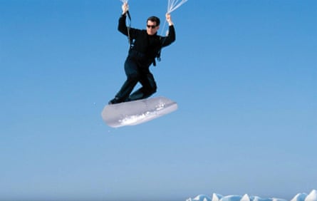 Brosnan in full flight as James Bond in Die Another Day, 2002.