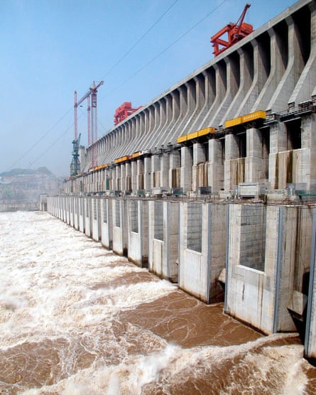 The Yangtze River runs through the discharging dam of the Three Gorges hydropower project.