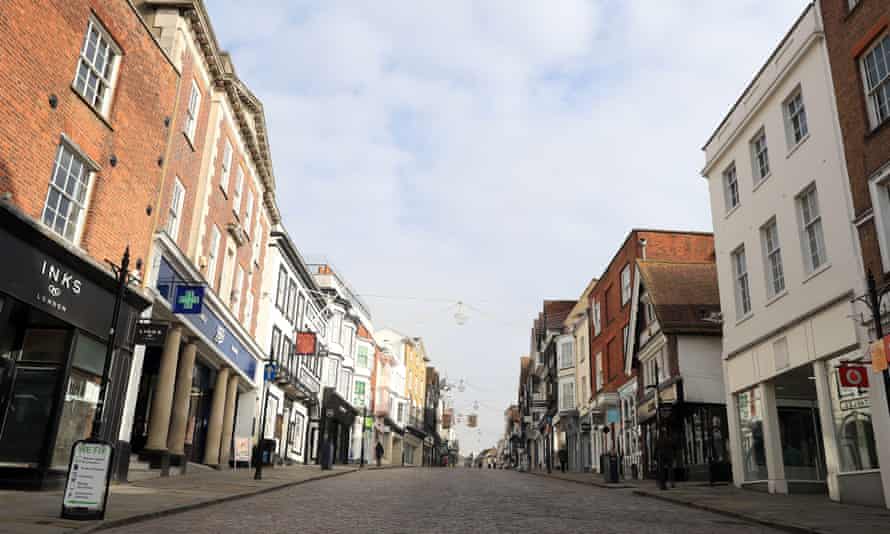 An empty street in Guilford, Surrey