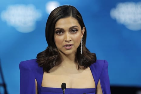 Actress Deepika Padukone, from India, addresses the audience after receiving a Crystal Award from Hilde Schwab, Chairwoman and Co-Founder of the World Economic Forum’s World Arts Forum, during the ceremony for the Crystal Awards at the annual meeting of the World Economic Forum in Davos.