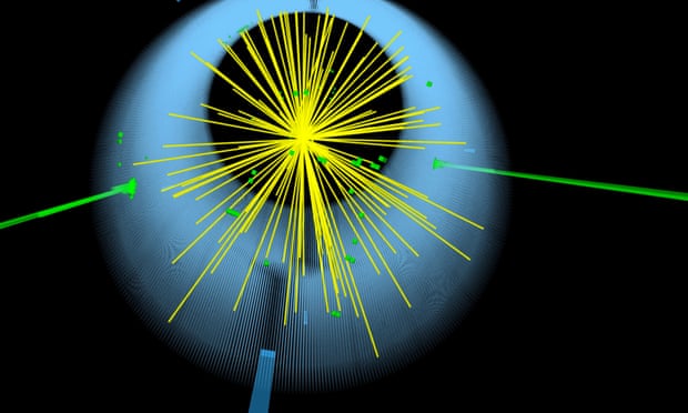 The green lines on the left and right point to what might be the creation and destruction of a new particle.
