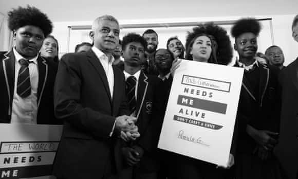 Sadiq Khan and students from Evelyn Grace Academy