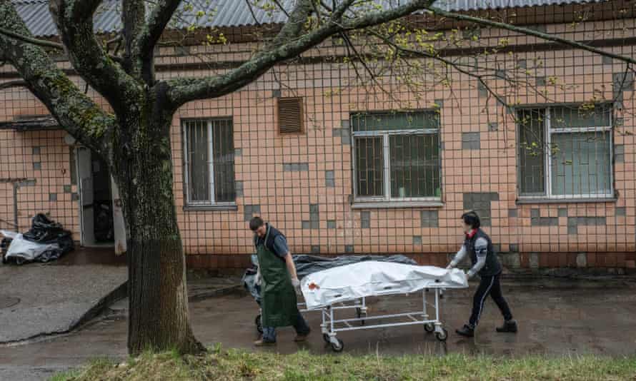 Bodies of victims from Bucha at a local morgue north of Kyiv, where pathologists and coroners are carrying out post-mortems