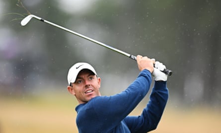 Rory McIlroy plays an iron at the Scottish Open
