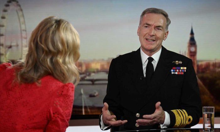 British Chief of the Defence Staff Admiral Tony Radakin appears on BBC’s Sunday Morning presented by Sophie Raworth in London, Britain, July 17, 2022.