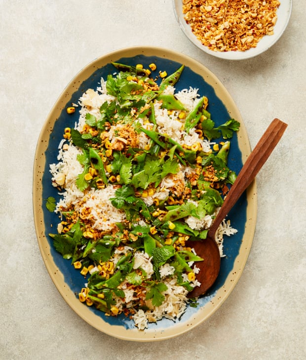 Yotam Ottolenghi’s coconut rice with coconut and peanut chilli crunch.