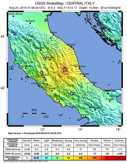 Map of the Italian earthquake zone.