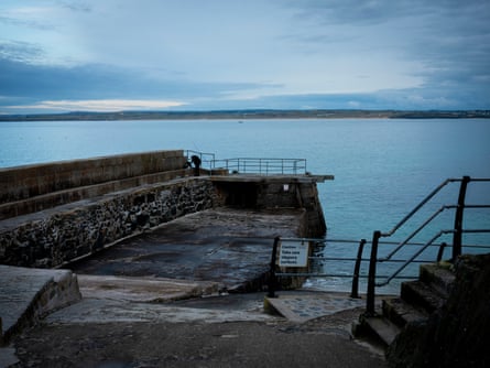 Looking out to sea from the harbour in St Ives, Cornwall, UK, in winter