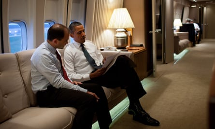 Obama and Rhodes aboard Air Force One.