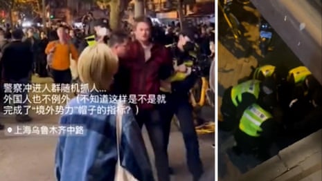 China: Video shows BBC journalist's arrest during Covid protest – video