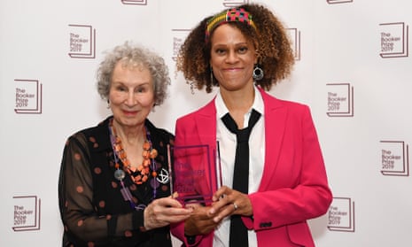 Booker Prize 2019 Winners<br>epa07921236 Canadian author Margaret Atwood (L) and British author Bernardine Evaristo (R) following the announcement of the 2019 Booker Prize at the Guildhall in London, Britain, 14 October 2019. Atwood and Evaristo were jointly awarded the 2019 Booker Prize for the ‘Testaments’ and ‘Girl, Woman, Other’. EPA/ANDY RAIN