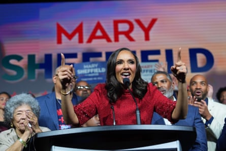 Democrat Mary Sheffield, who became the first woman elected mayor of Detroit, speaks during an election night watch party in the city, 4 November 2025.