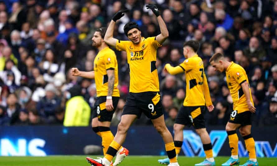 Wolves’ Raúl Jiménez celebrates scoring against Tottenham this month