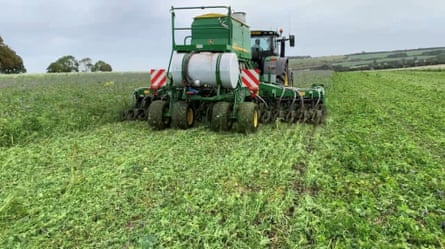 A tractor drilling at the regenerative Wexcombe farm.