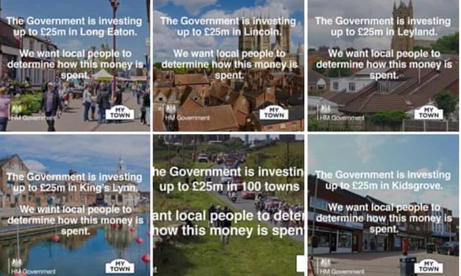 Facebook adverts inform local people that ‘the government is investing up to £25m’ in their area.