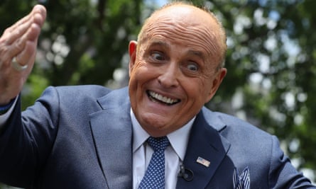 Rudy Giuliani talks to journalists in Washington in July.