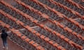 Empty deckchairs at Roland Garros