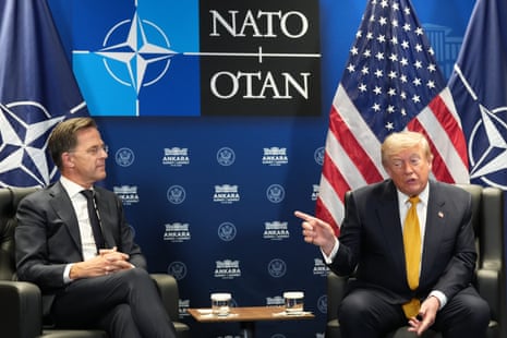 US president Donald Trump meets with Nato secretary general Mark Rutte on the sidelines of Nato meeting at the Bestepe Presidential complex, in Ankara, Turkey.