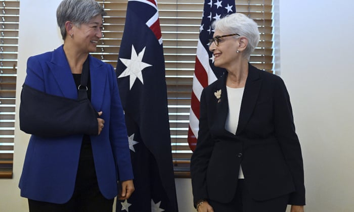 Penny Wong and Wendy Sherman (right) in Canberra today.