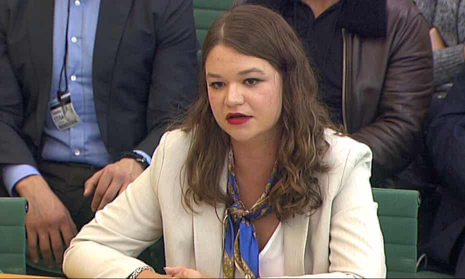 Brittany Kaiser appears before the DCMS committee in Westminster on Tuesday