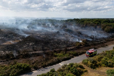 Aerial view of wildfire on Dunwich Heath in Suffolk on 31 July.